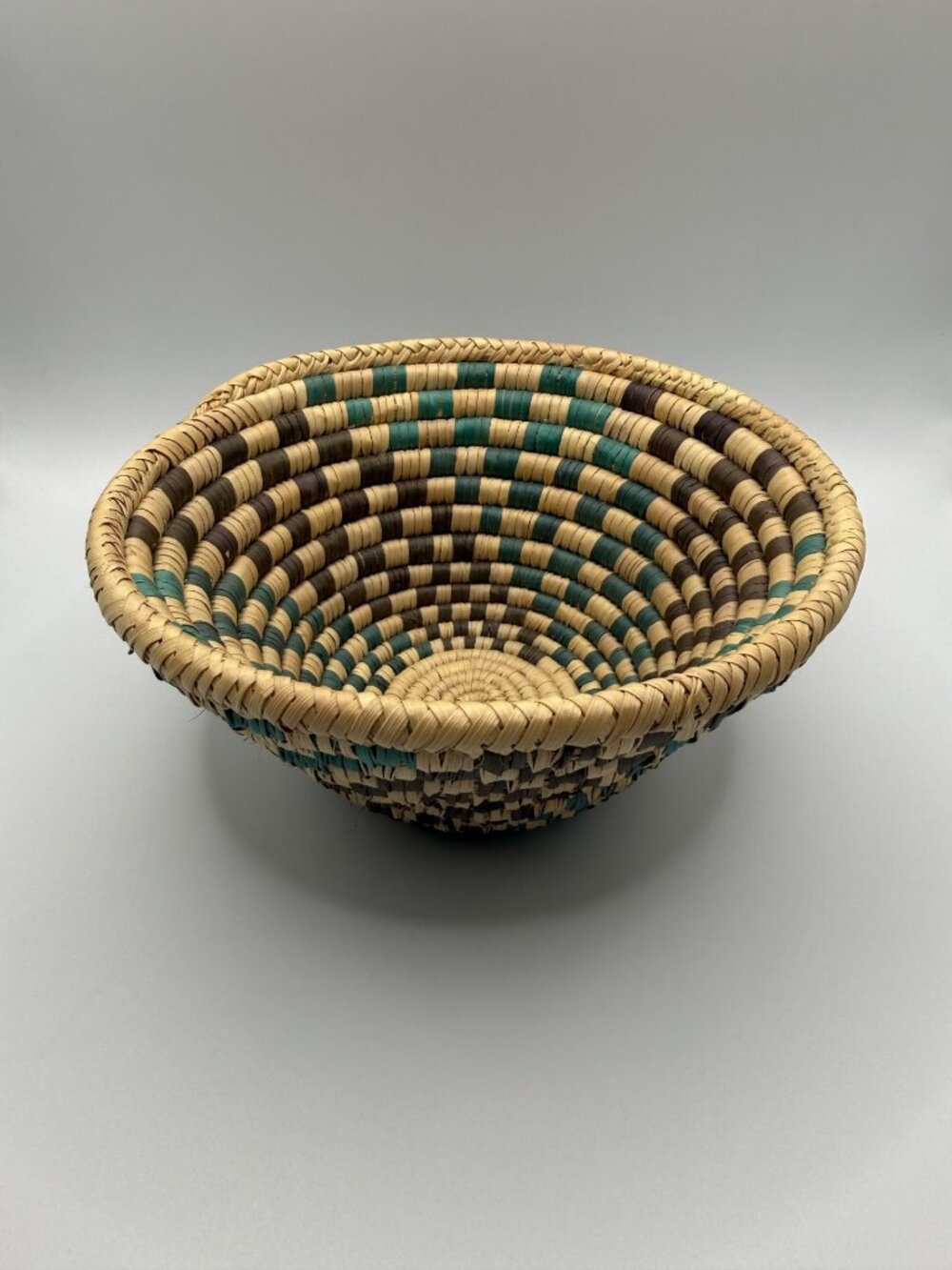 Vintage Hand Coiled Geometric Pattern Basket